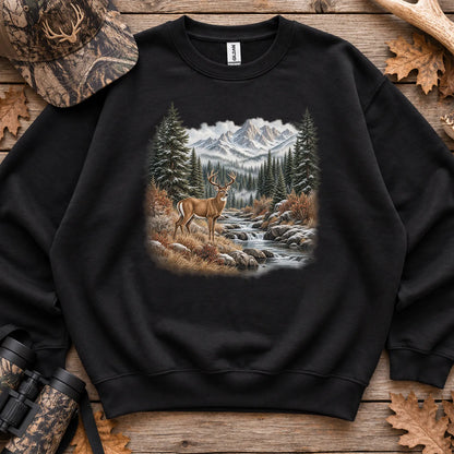 Whitetail Buck Mountain River Sweatshirt in Black