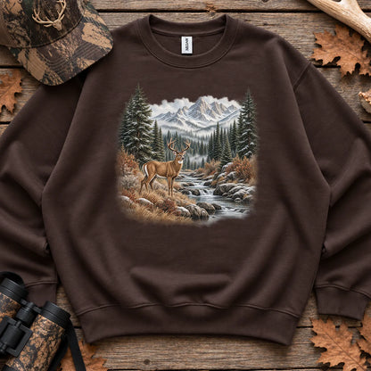Whitetail Buck Mountain River Sweatshirt in Dark Chocolate