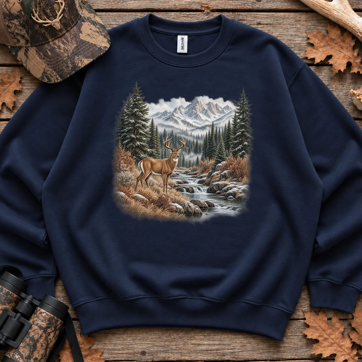 Whitetail Buck Mountain River Sweatshirt in Navy