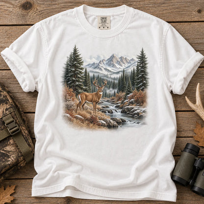 Whitetail Buck Mountain T-Shirt in White