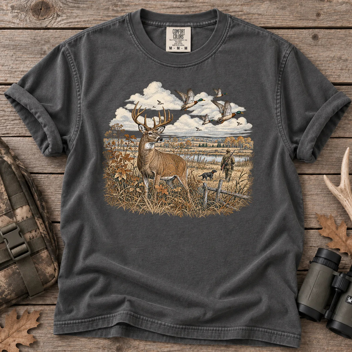 Whitetail Deer and Ducks T-Shirt in Pepper