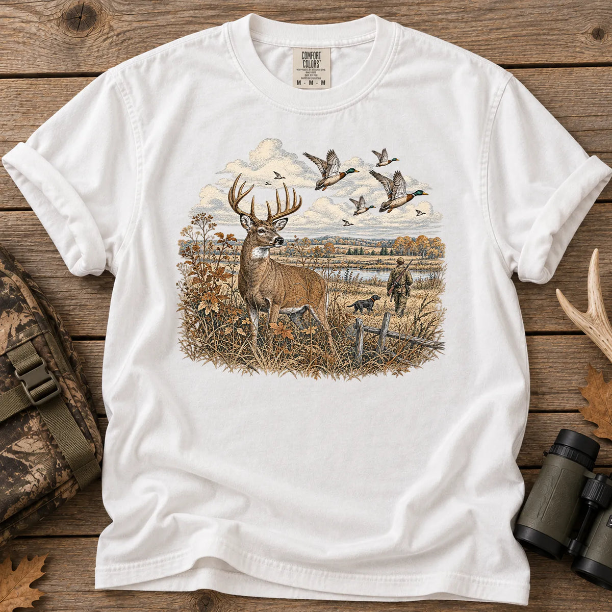 Whitetail Deer and Ducks T-Shirt in White
