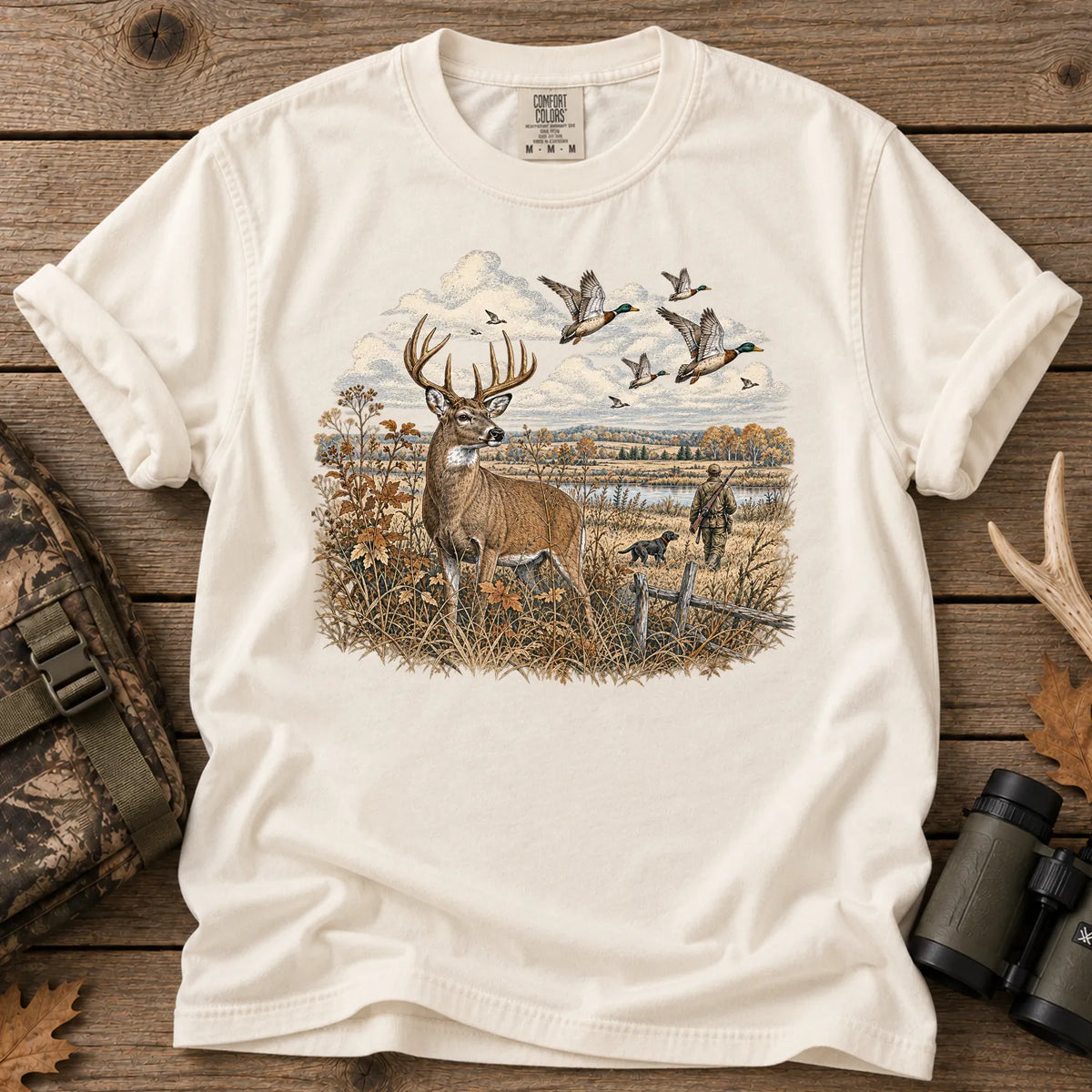 Whitetail Deer and Ducks T-Shirt in Ivory