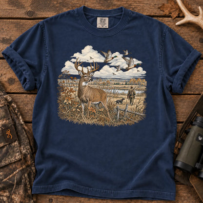 Whitetail Deer and Ducks T-Shirt in True Navy