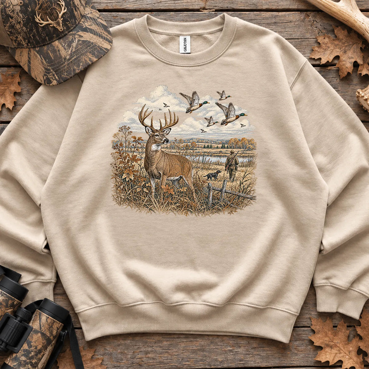 Whitetail Deer and Mallards Sweatshirt in Sand