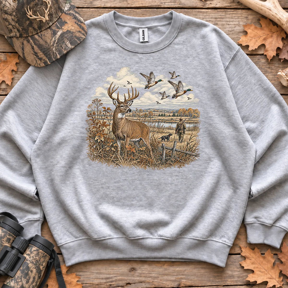 Whitetail Deer and Mallards Sweatshirt in Sport Grey
