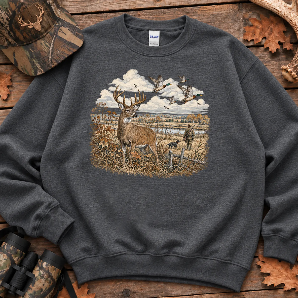 Whitetail Deer and Mallards Sweatshirt in Dark Heather