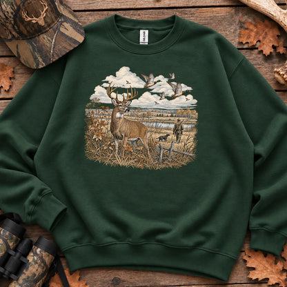 Whitetail Deer and Mallards Sweatshirt in Forest Green