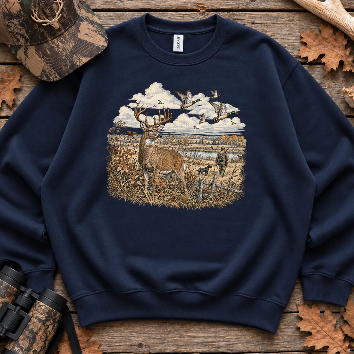 Whitetail Deer and Mallards Sweatshirt in Navy