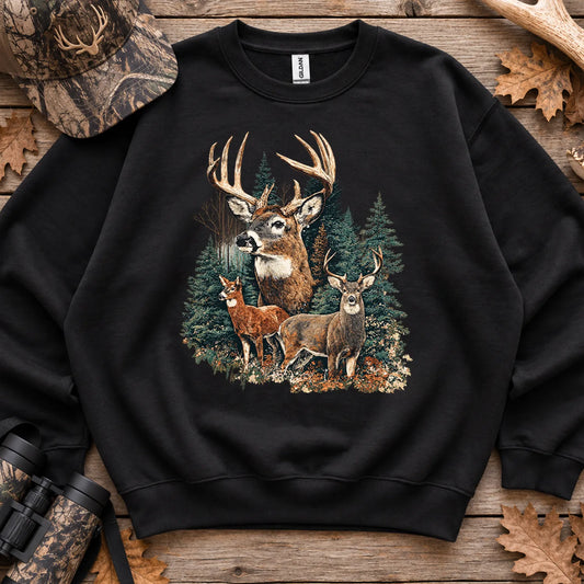 Whitetail Family Forest Sweatshirt in Black