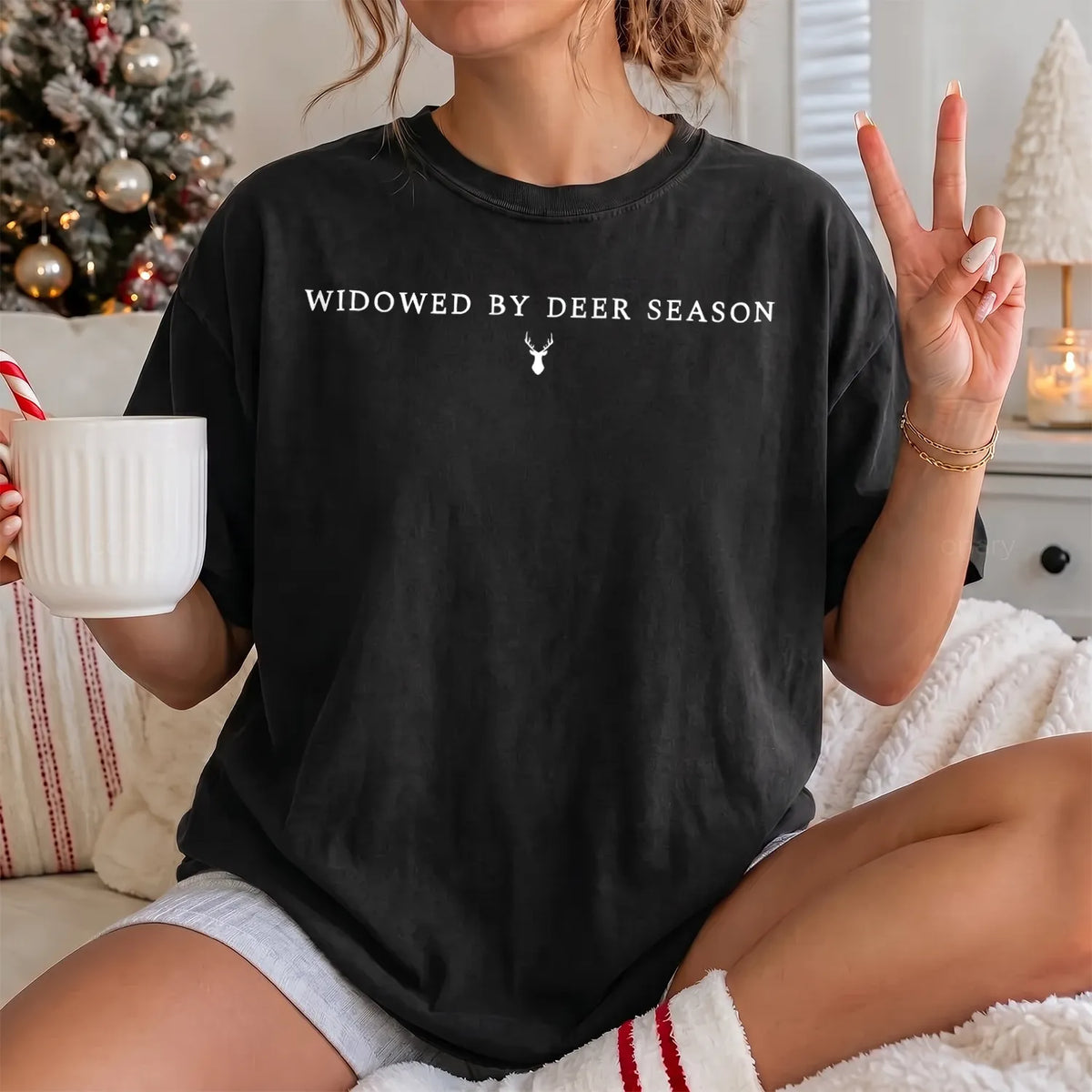 Widowed by Deer Season T-Shirt Women model in Black
