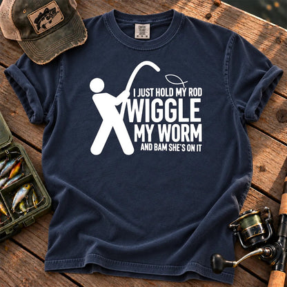 Wiggle My Worm Fishing T-Shirt in True Navy