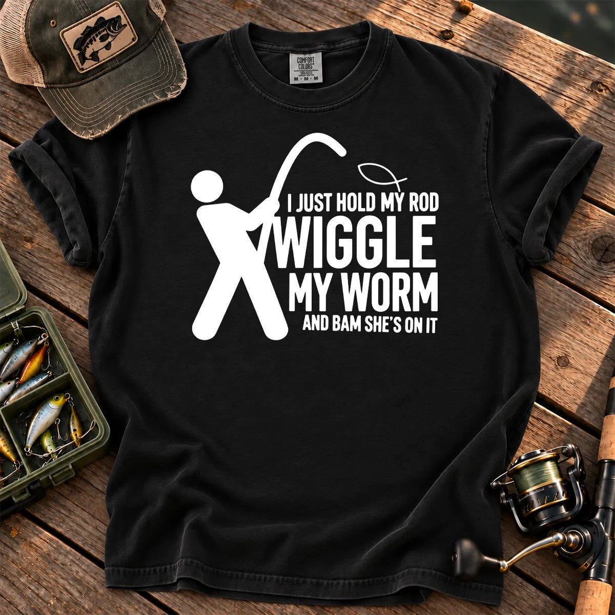 Wiggle My Worm Fishing T-Shirt in Black