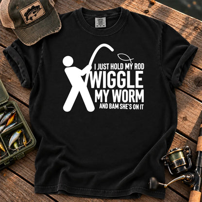 Wiggle My Worm Fishing T-Shirt in Black
