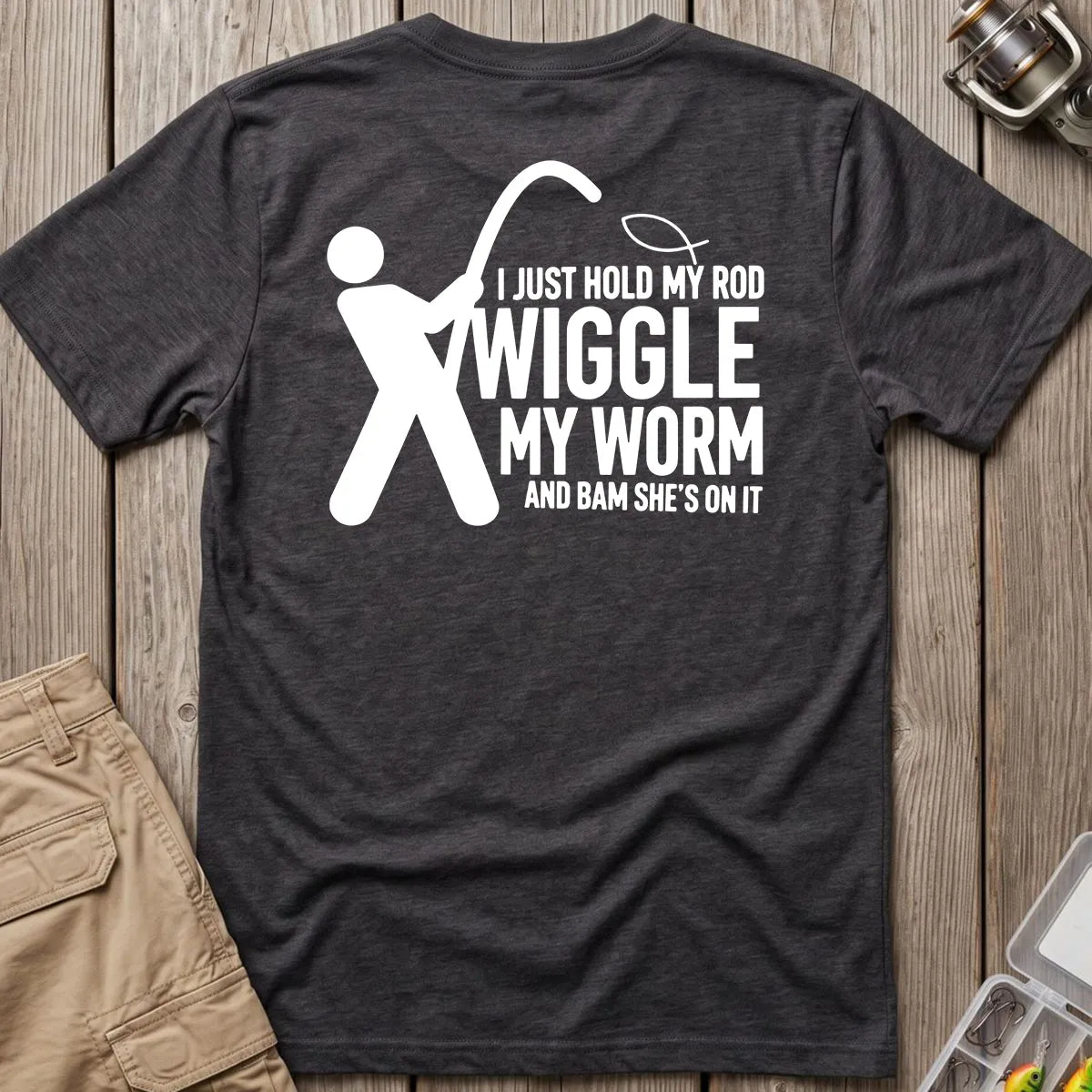 Wiggle My Worm Fishing T-Shirt in Dark Heather