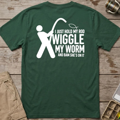 Wiggle My Worm Fishing T-Shirt in Forest Green