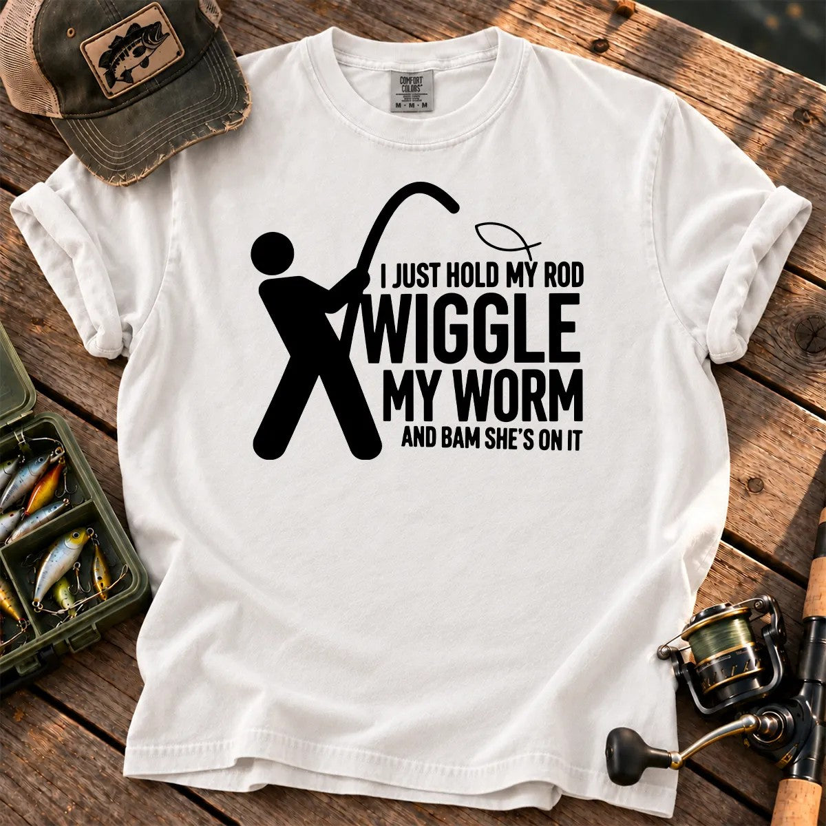 Wiggle My Worm Fishing T-Shirt in White