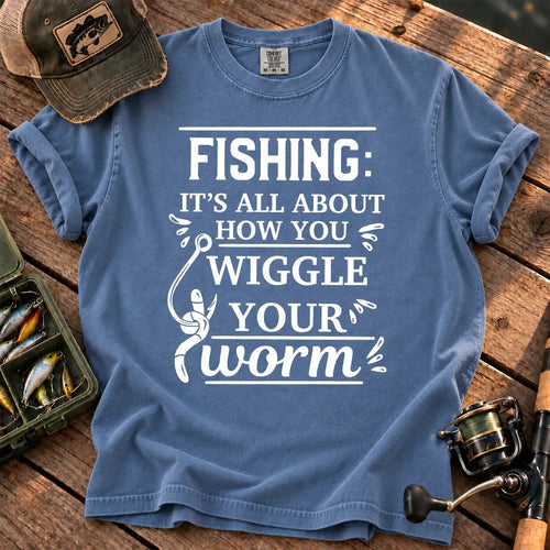Wiggle Your Worm Fishing T-Shirt in Blue Jean