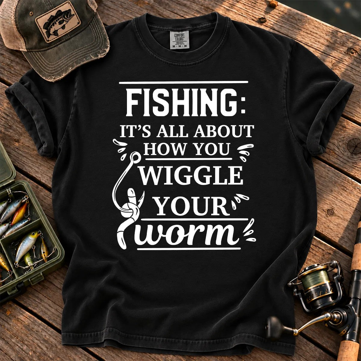 Wiggle Your Worm Fishing T-Shirt in Black
