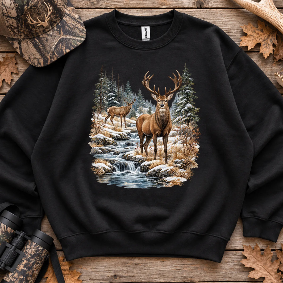 Winter Deer Wilderness Sweatshirt in Black