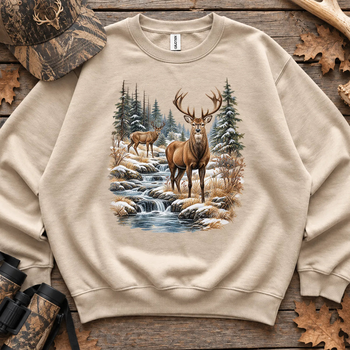 Winter Deer Wilderness Sweatshirt in Sand