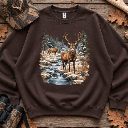 Winter Deer Wilderness Sweatshirt in Dark Chocolate