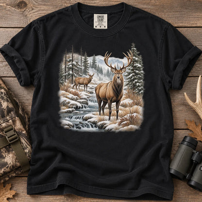 Winter Deer Wilderness T-Shirt in Black