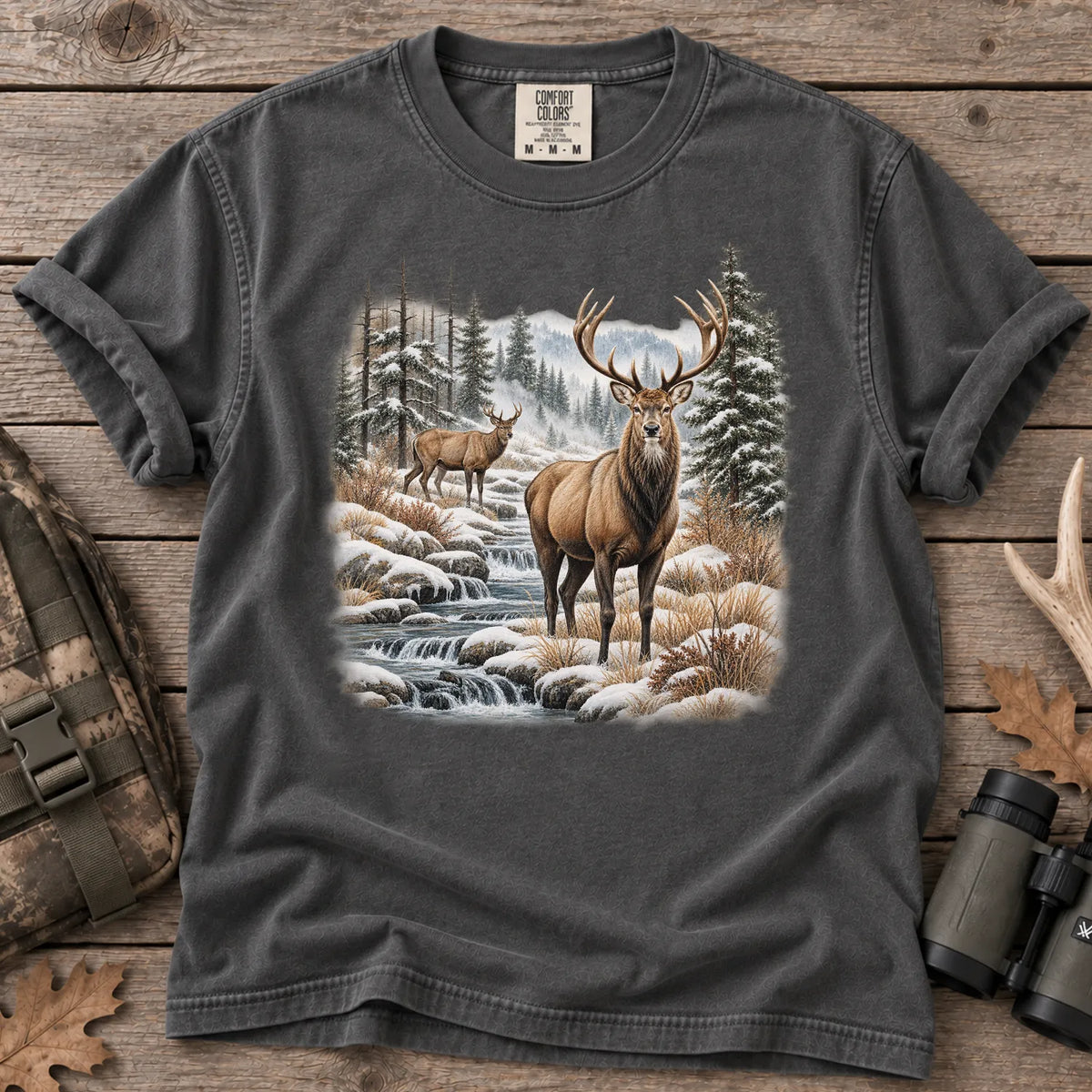 Winter Deer Wilderness T-Shirt in Pepper