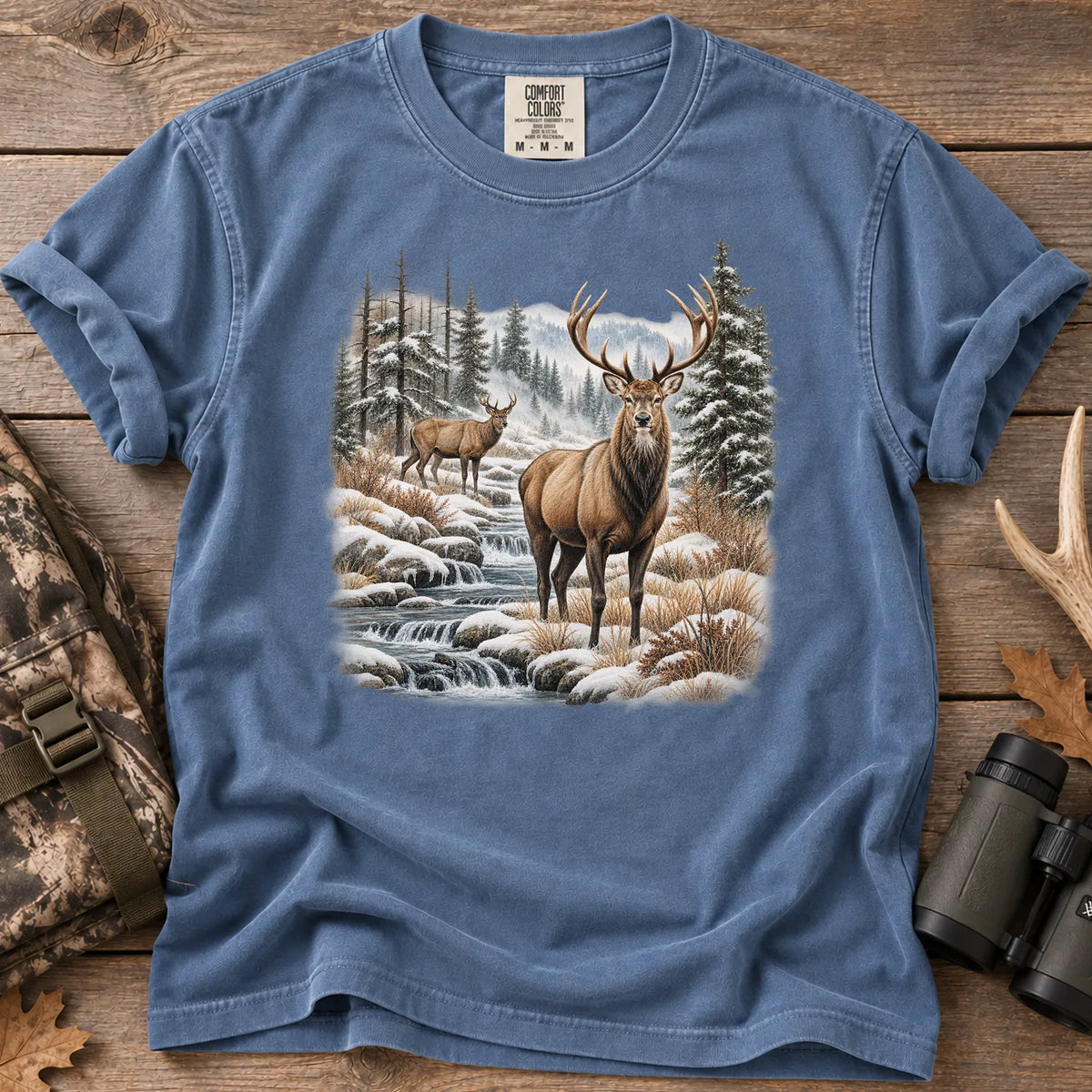Winter Deer Wilderness T-Shirt in Blue Jean