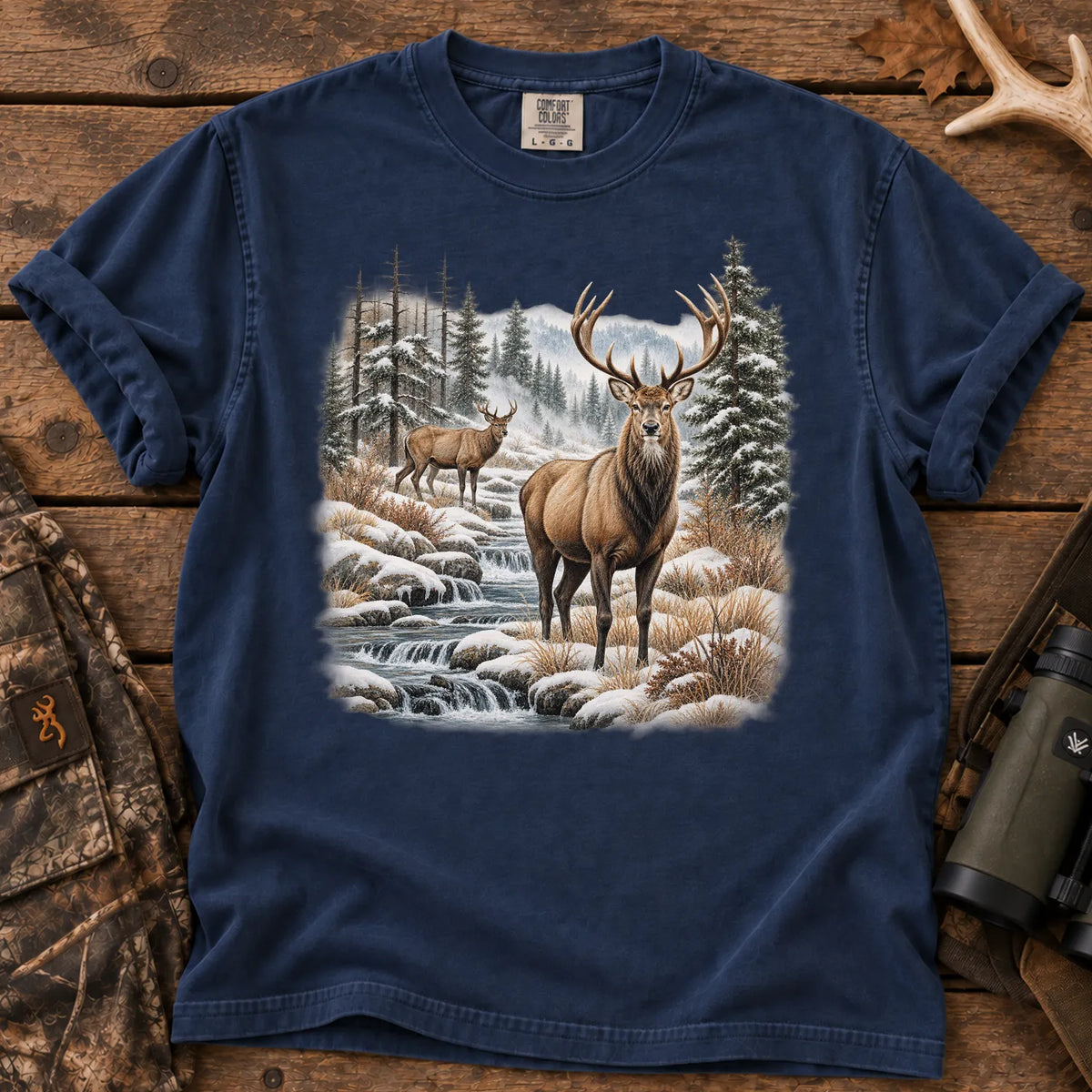 Winter Deer Wilderness T-Shirt in True Navy
