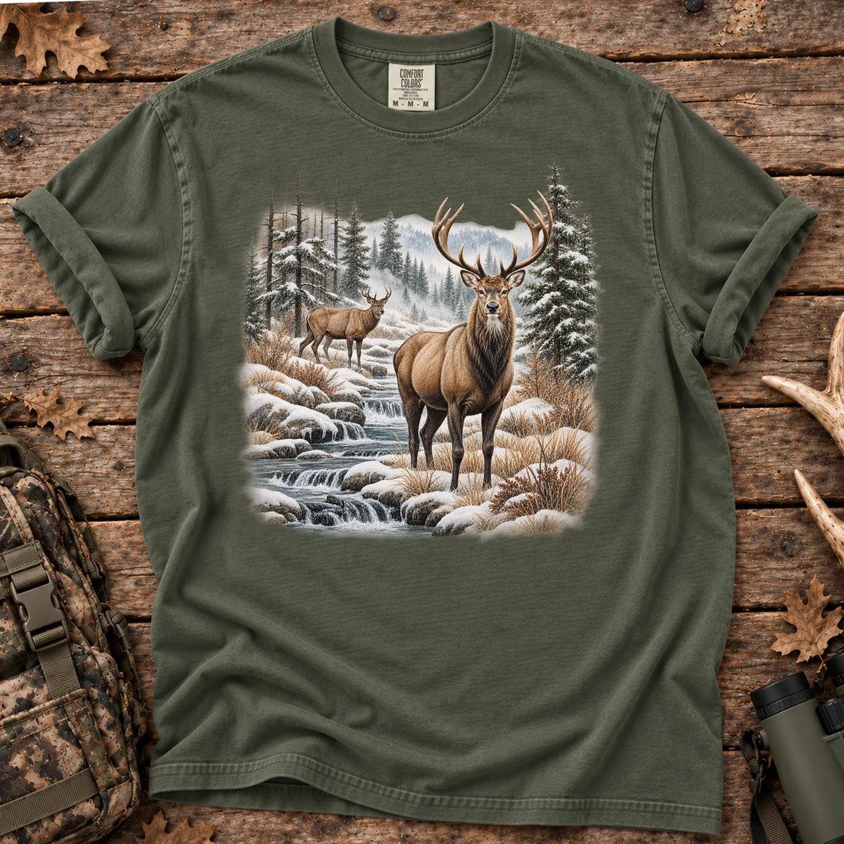 Winter Deer Wilderness T-Shirt in Moss