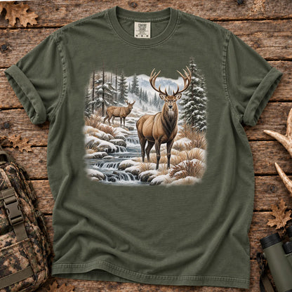 Winter Deer Wilderness T-Shirt in Moss