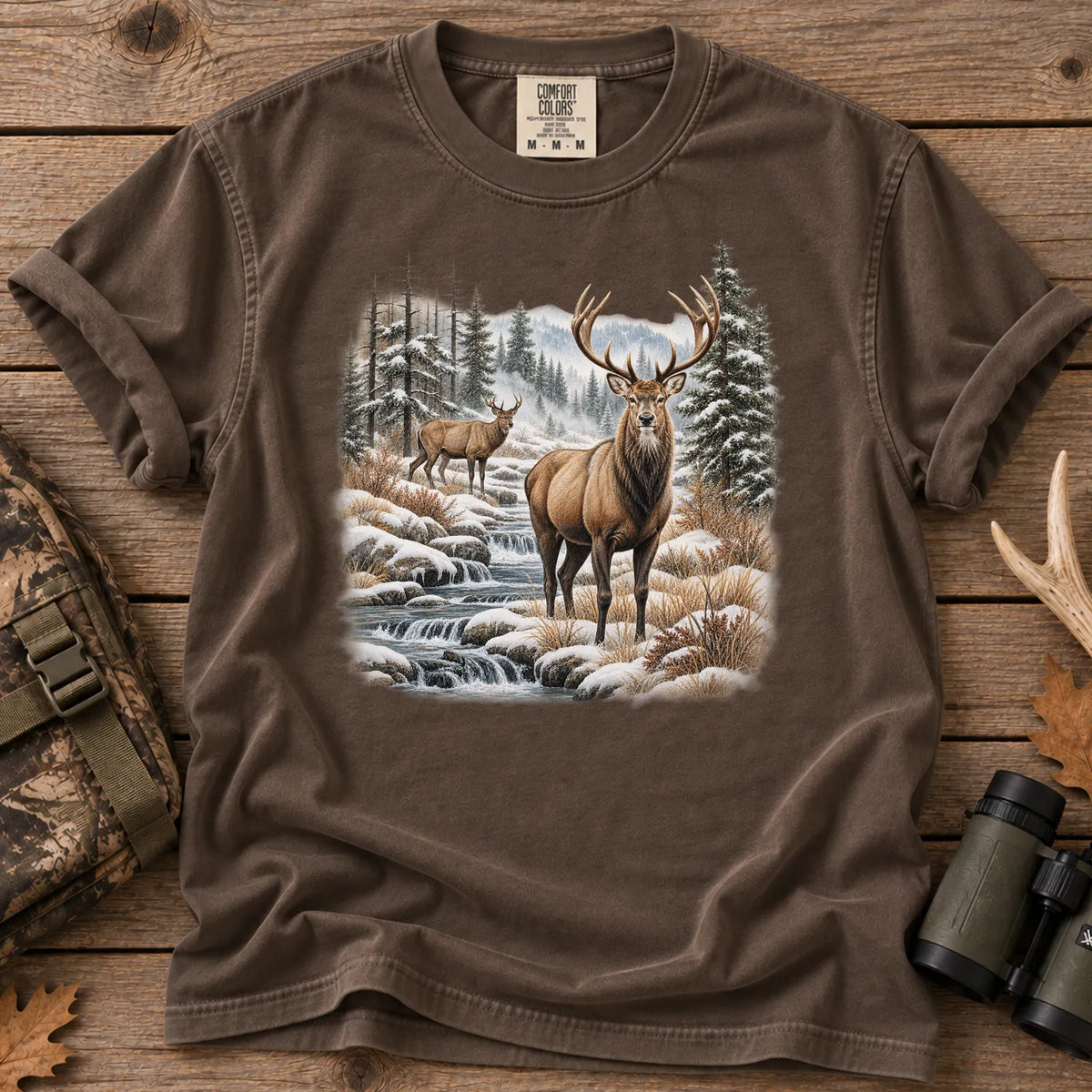 Winter Deer Wilderness T-Shirt in Espresso