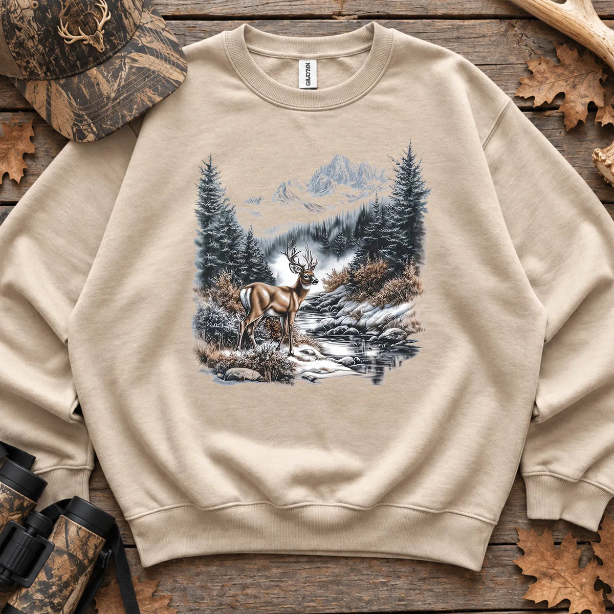 Winter Whitetail Buck Sweatshirt in Sand