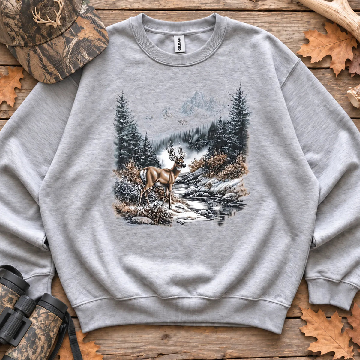Winter Whitetail Buck Sweatshirt in Sport Grey