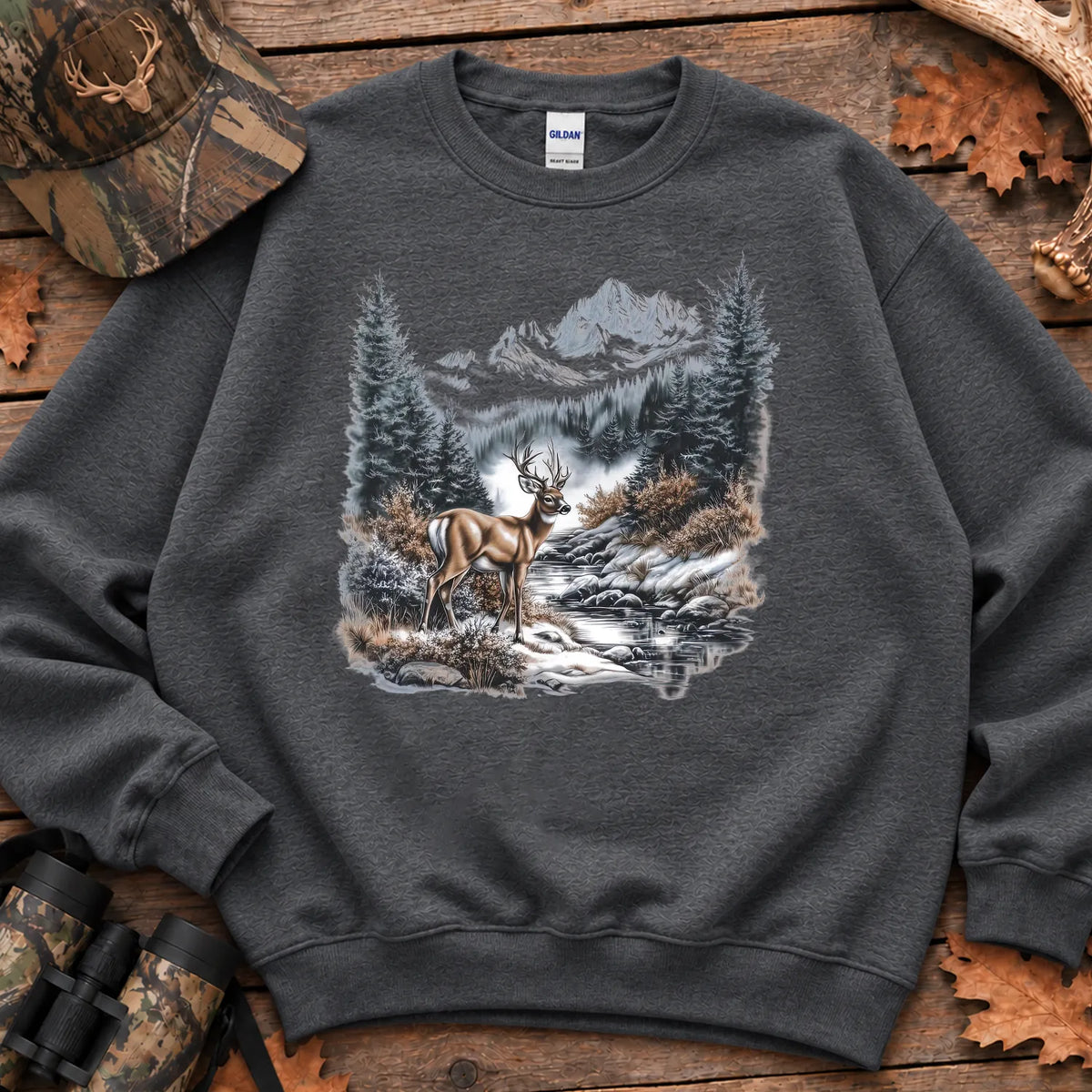 Winter Whitetail Buck Sweatshirt in Dark Heather