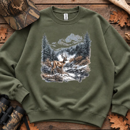 Winter Whitetail Buck Sweatshirt in Military Green