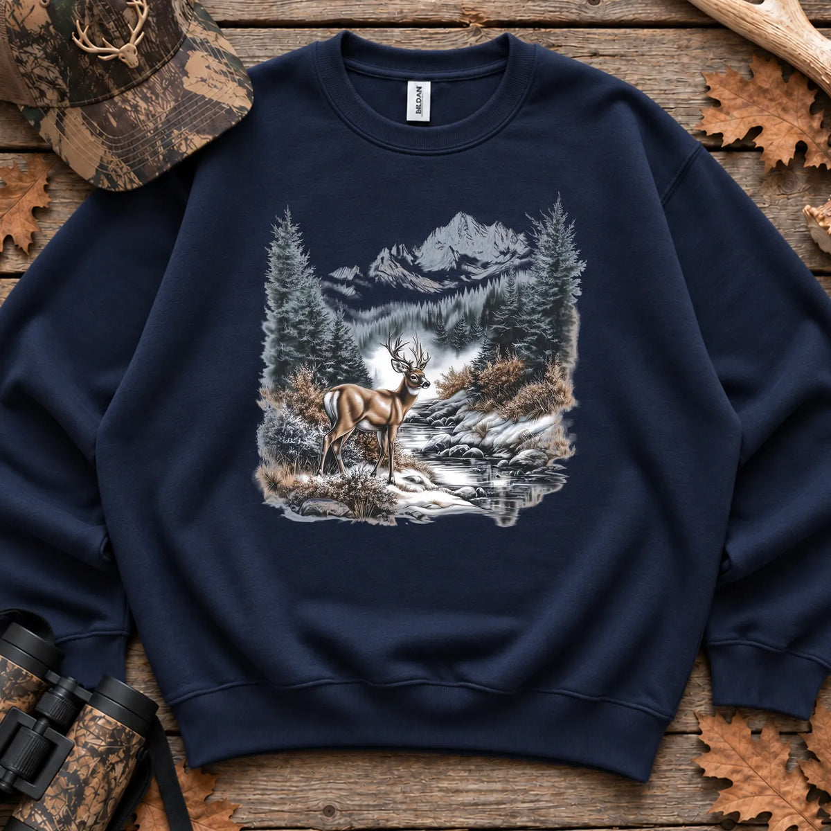 Winter Whitetail Buck Sweatshirt in Navy
