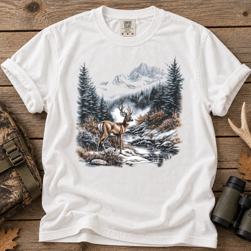 Winter Whitetail Buck T-Shirt in White
