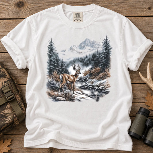Winter Whitetail Buck T-Shirt in White