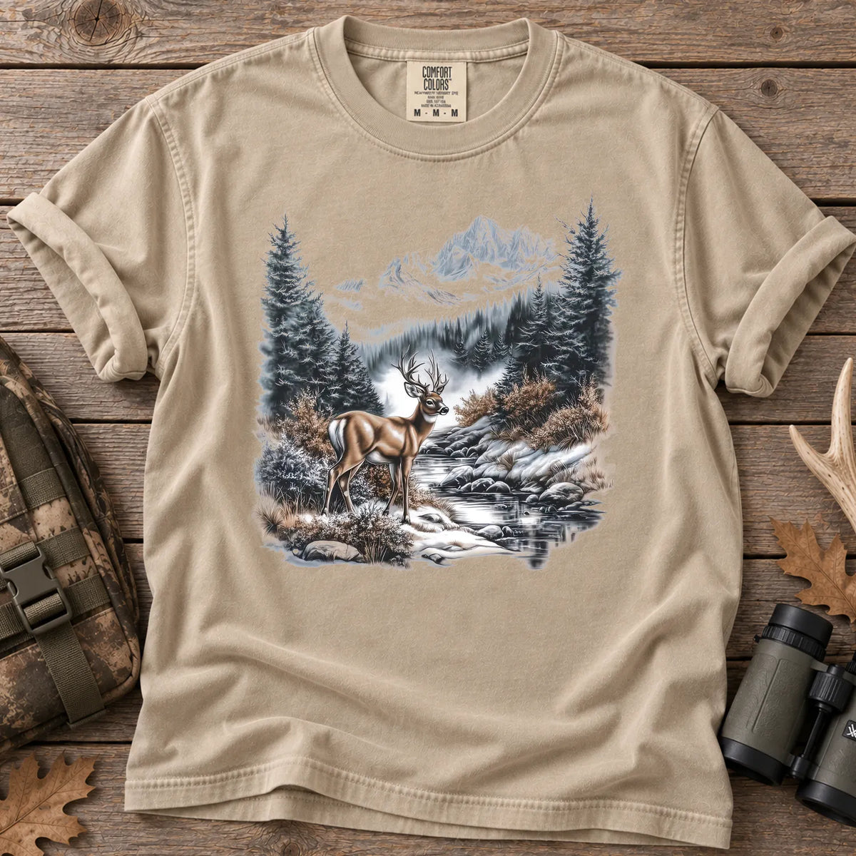 Winter Whitetail Buck T-Shirt in Sandstone