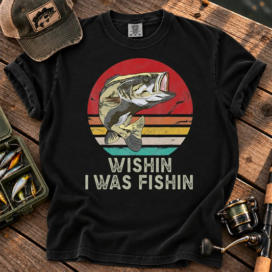Wishin I Was Fishin T-Shirt in Black
