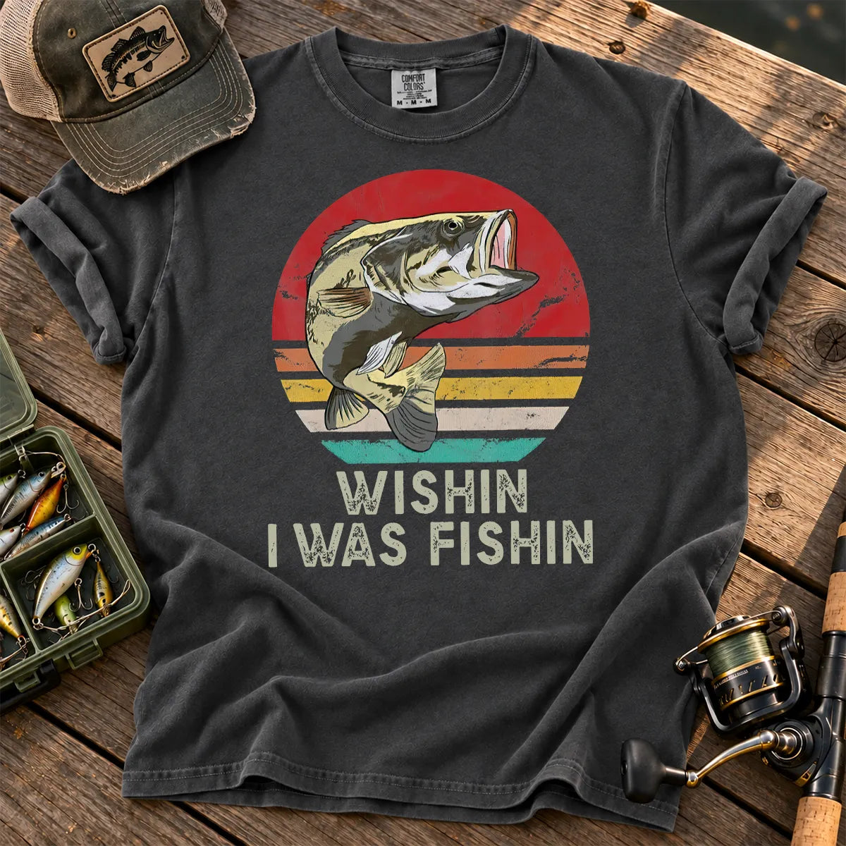Wishin I Was Fishin T-Shirt in Pepper