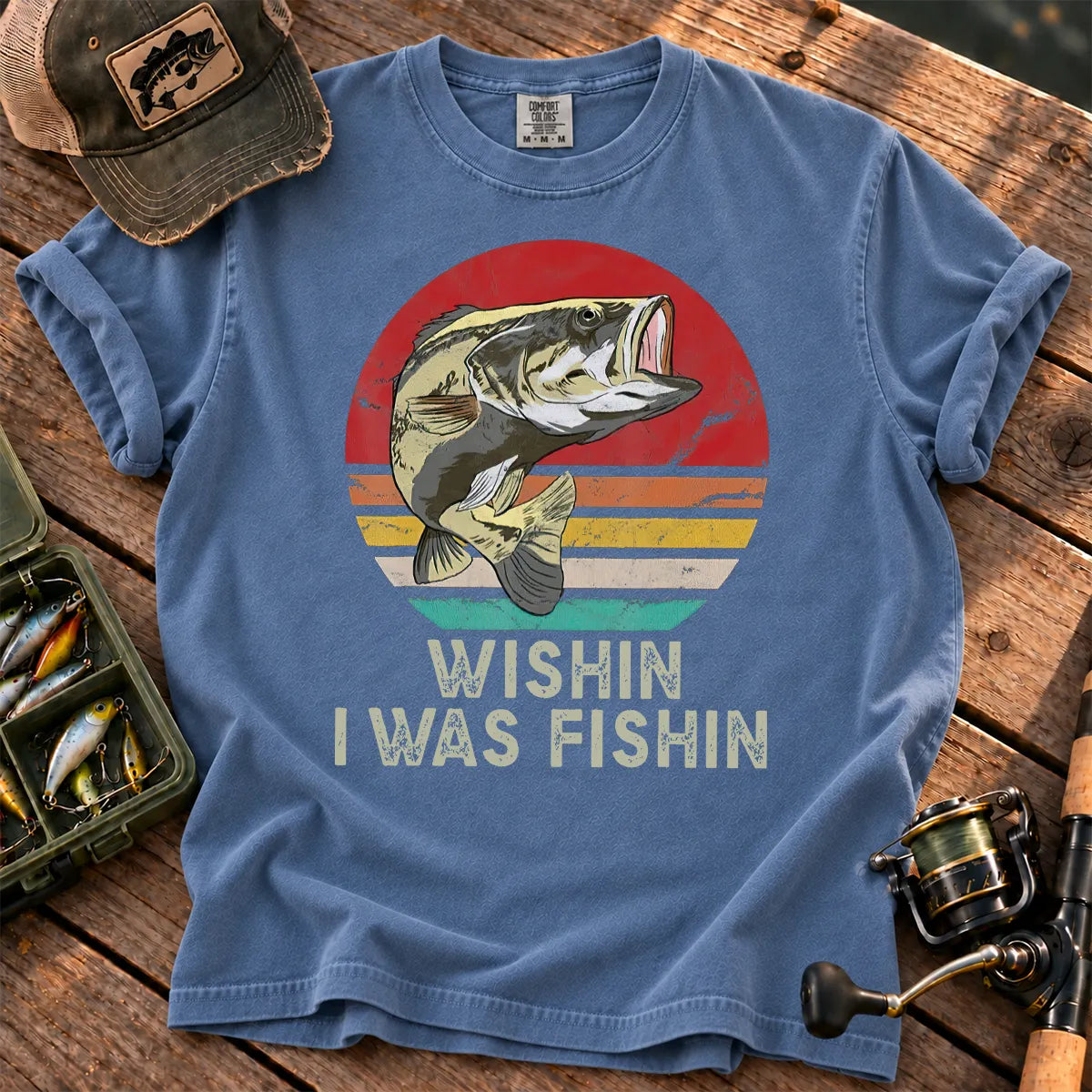 Wishin I Was Fishin T-Shirt in Blue Jean