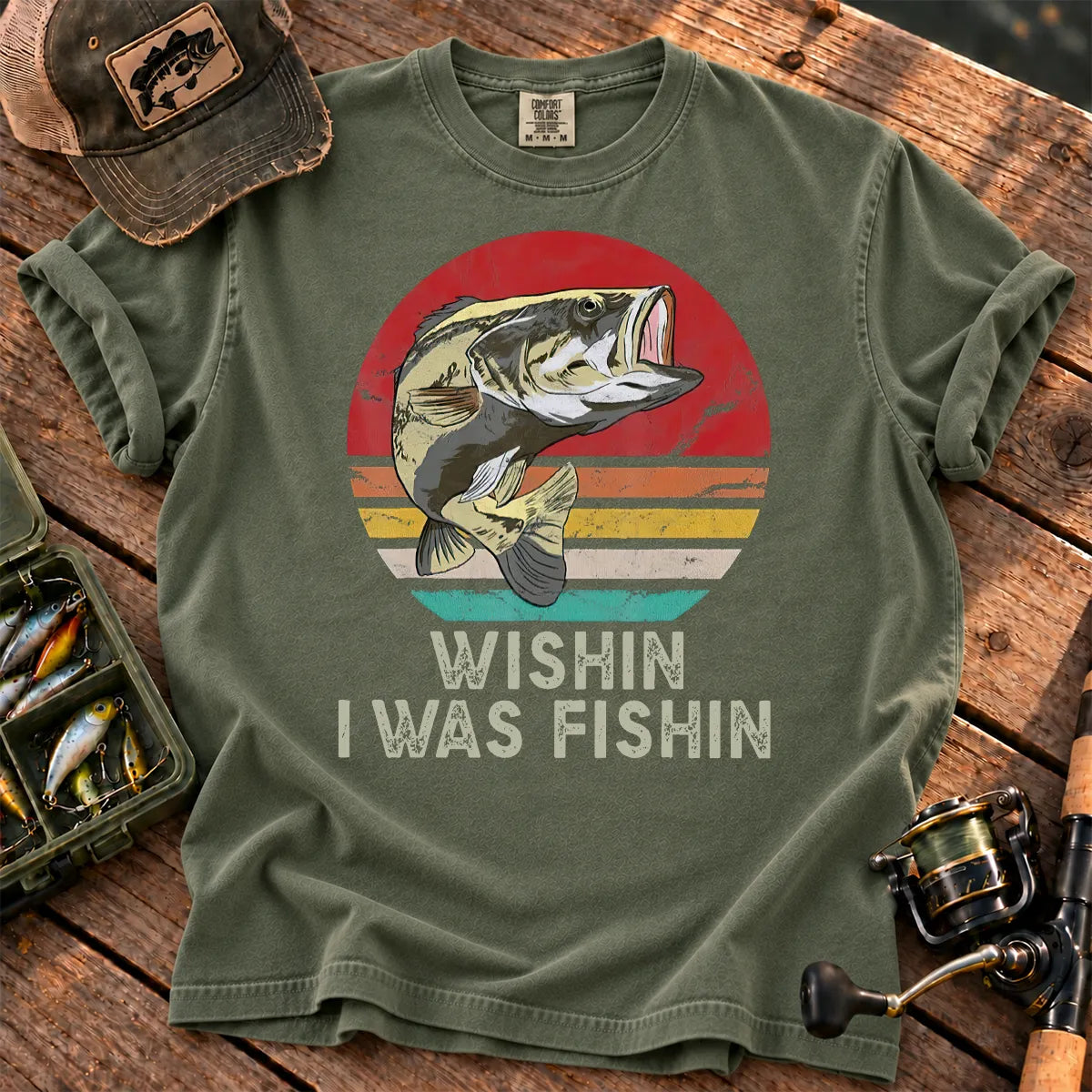 Wishin I Was Fishin T-Shirt in Moss