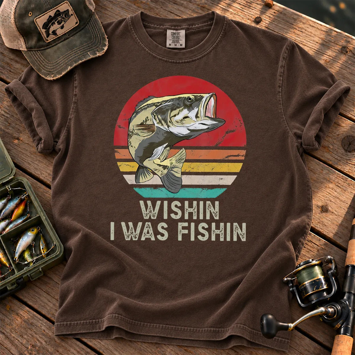 Wishin I Was Fishin T-Shirt in Espresso