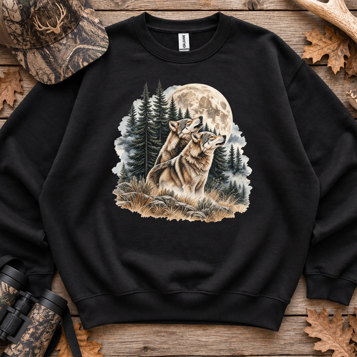 Wolves Howling at the Moon Sweatshirt in Black