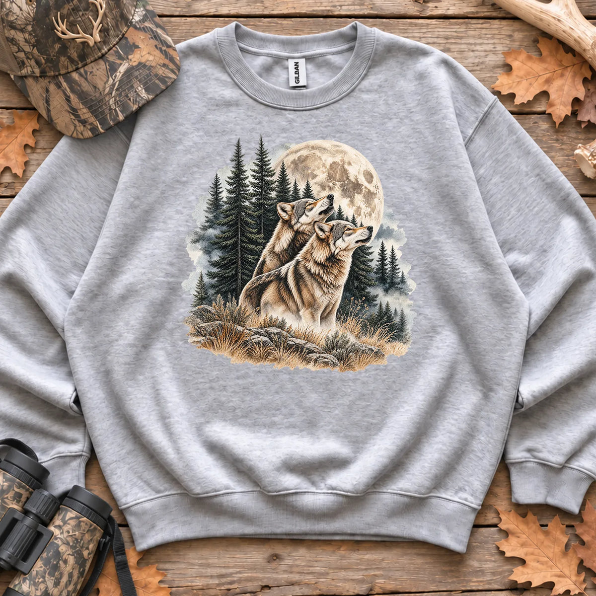 Wolves Howling at the Moon Sweatshirt in Sport Grey