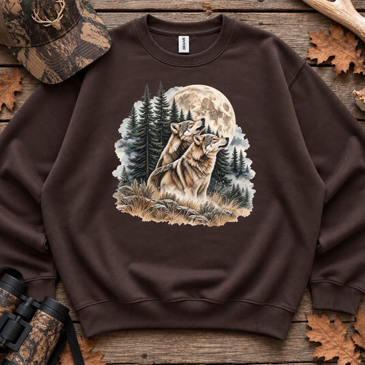 Wolves Howling at the Moon Sweatshirt in Dark Chocolate