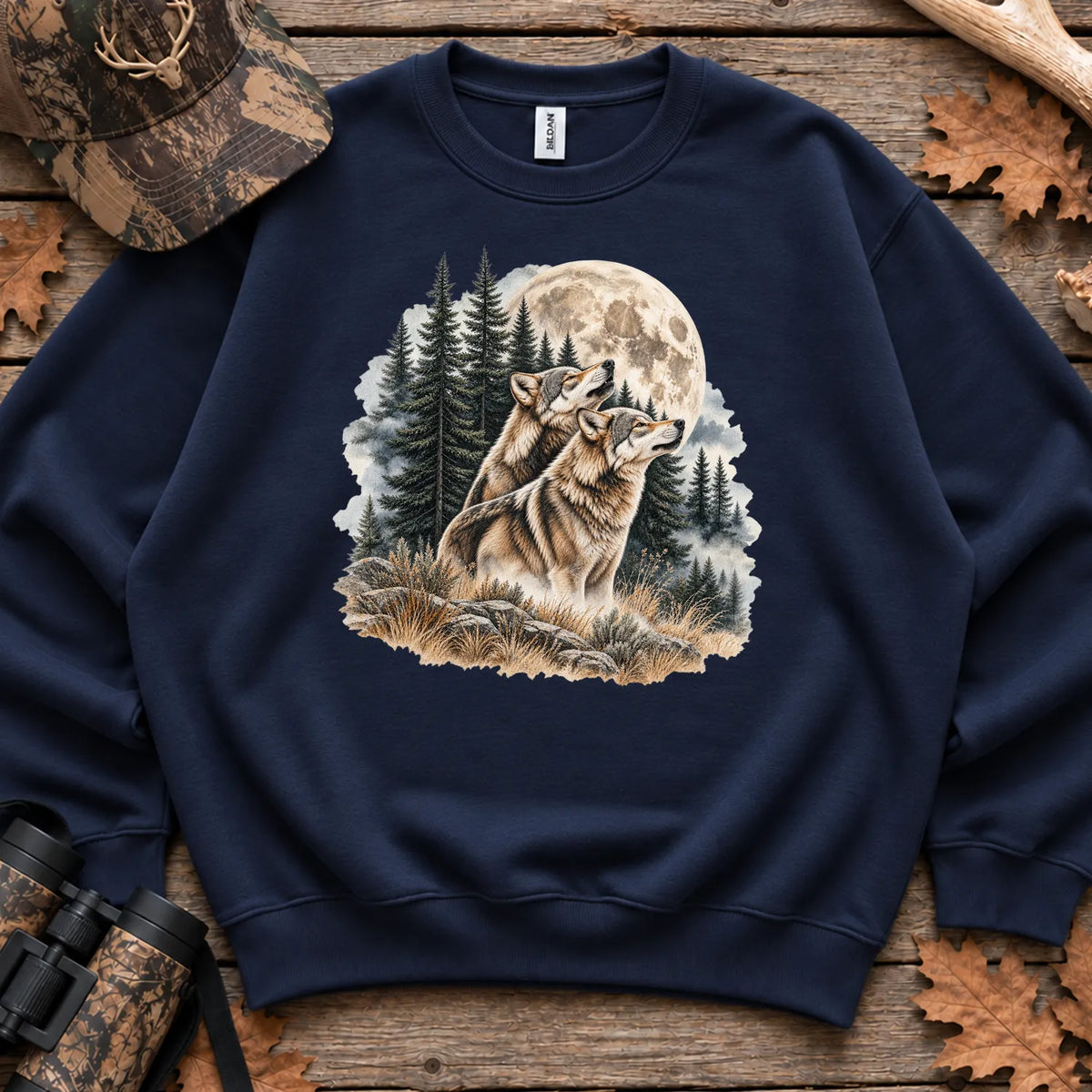 Wolves Howling at the Moon Sweatshirt in Navy